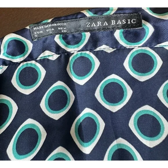 Zara Basics Navy & Green Geometric‎ Print Dress, Sz Small, Tunic - Picture 5 of 7